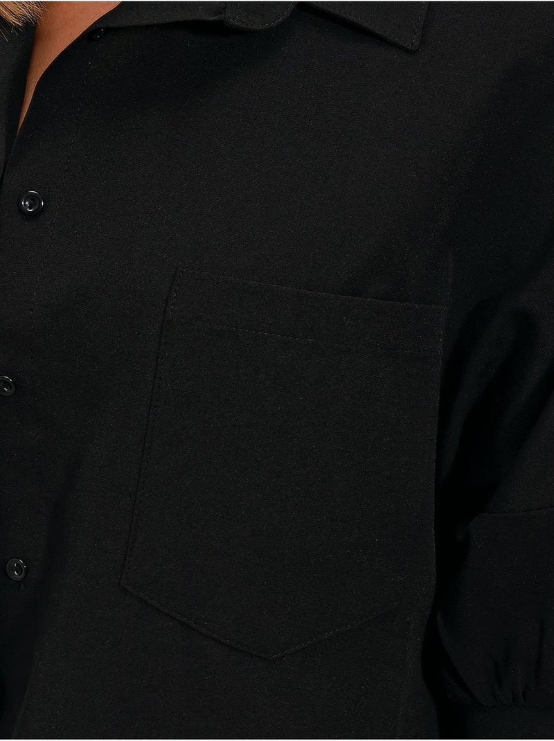 Camisa de popelina de corte largo com bolso bdart Preto - Kiabi