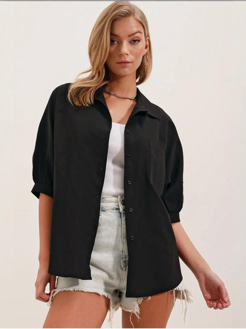 Camisa de popelina de corte largo com bolso bdart - Kiabi Camisa de popelina de corte largo com bolso bdart - Kiabi