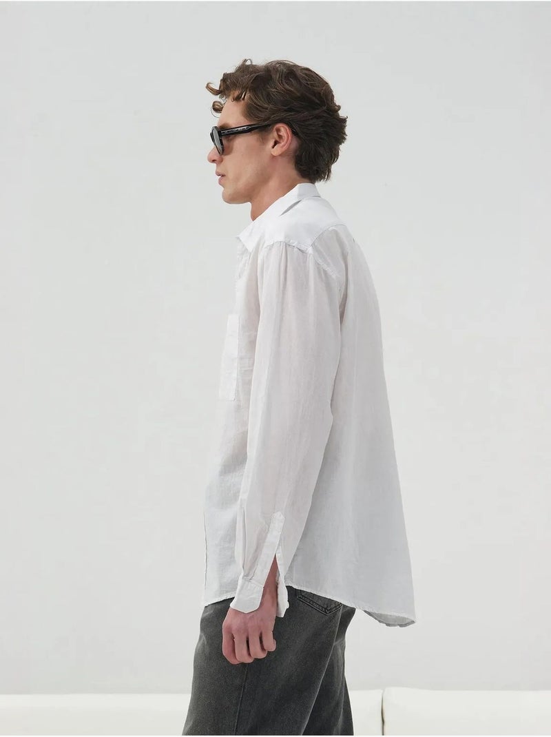 Camisa de popelina de corte regular com botões giesto Branco - Kiabi