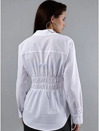 Camisa de popelina de manga comprida com botões e detalhe franzido busem