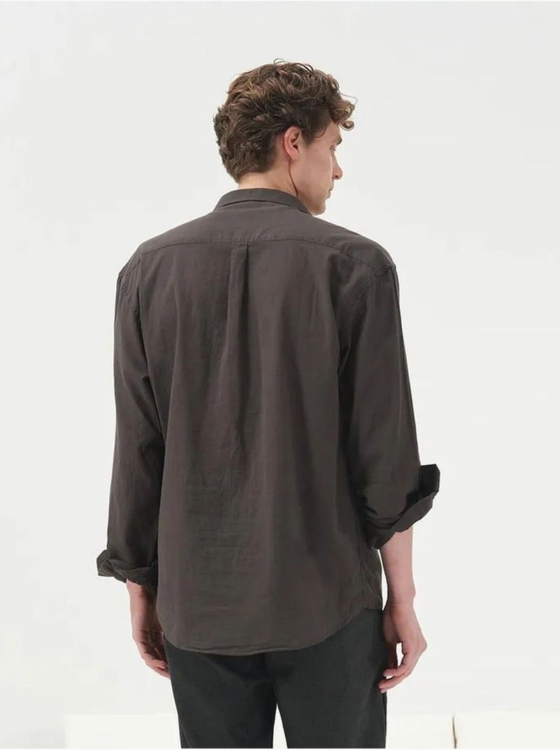 Camisa de popelina de manga comprida regular fit giesto Cinza-preto - Kiabi