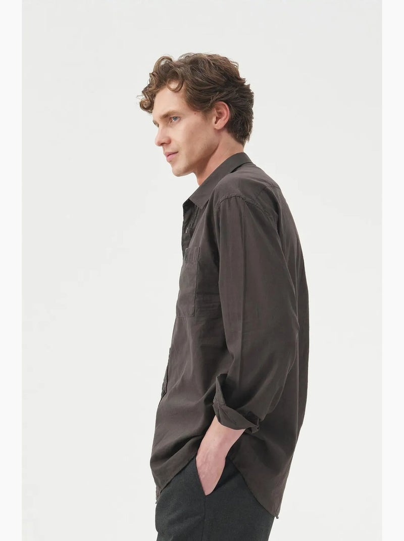 Camisa de popelina de manga comprida regular fit giesto Cinza-preto - Kiabi