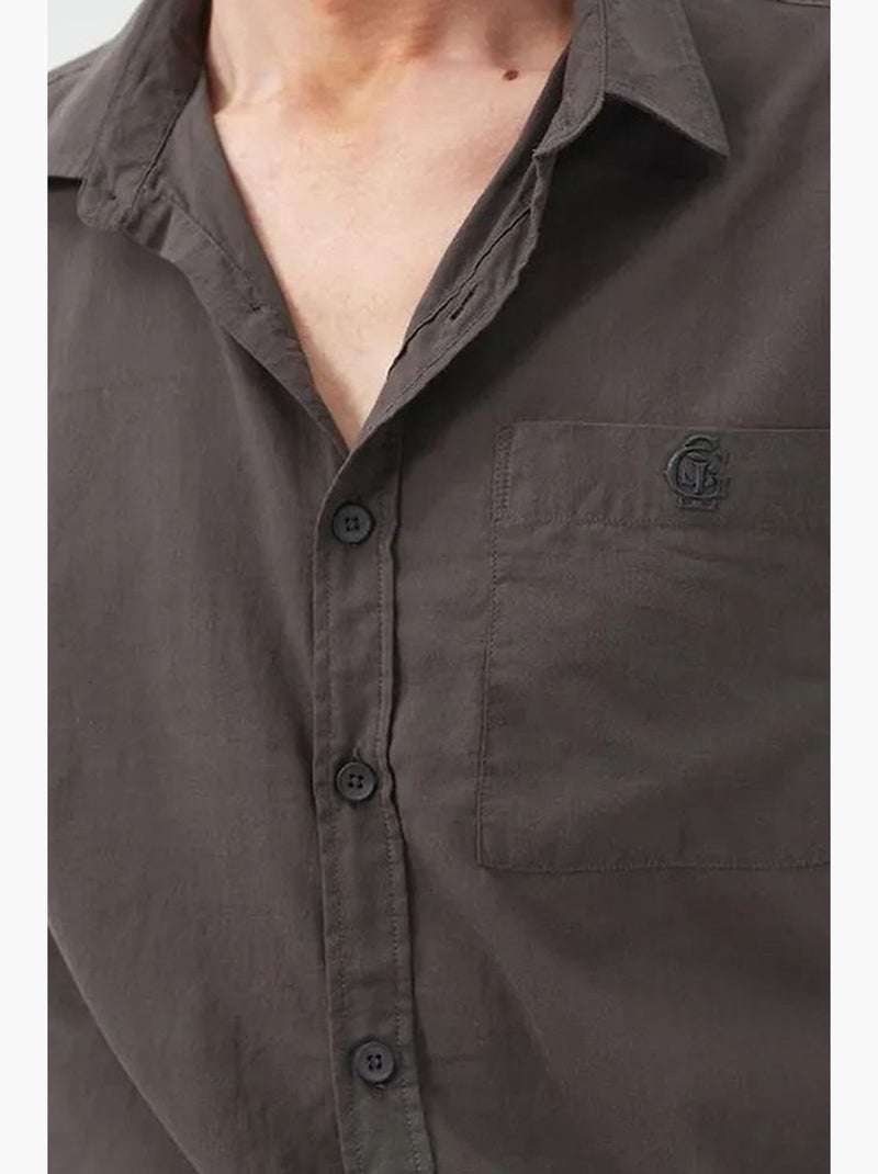 Camisa de popelina de manga comprida regular fit giesto Cinza-preto - Kiabi