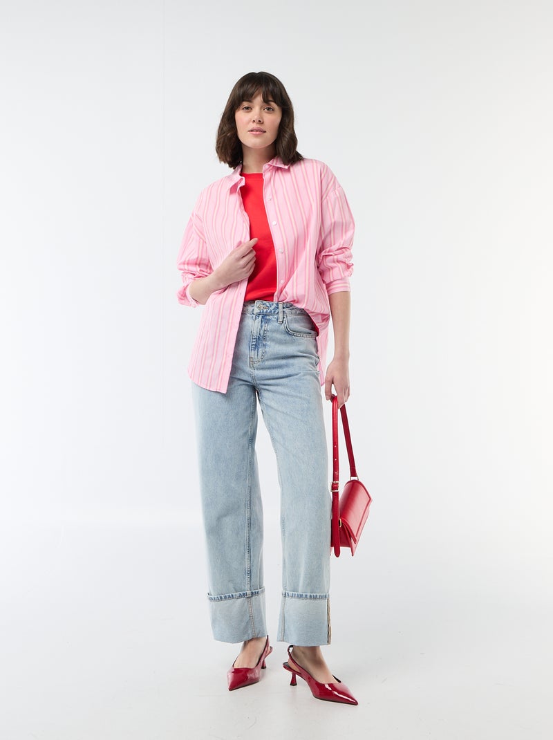 Camisa de popelina de manga comprida Rosa - Kiabi