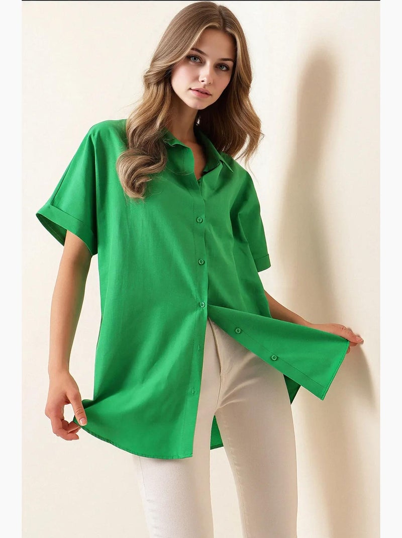 Camisa de popelina de manga curta bdart Verde - Kiabi