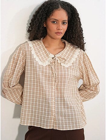 Camisa de popelina de viscose aos quadrados para mulher bdart