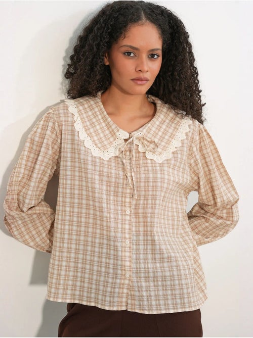Camisa de popelina de viscose aos quadrados para mulher bdart - Kiabi Camisa de popelina de viscose aos quadrados para mulher bdart - Kiabi