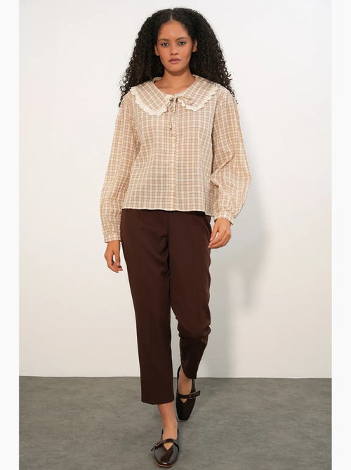 Camisa de popelina de viscose aos quadrados para mulher bdart - Kiabi Camisa de popelina de viscose aos quadrados para mulher bdart - Kiabi