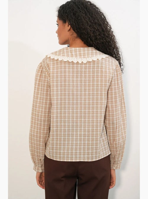 Camisa de popelina de viscose aos quadrados para mulher bdart - Kiabi Camisa de popelina de viscose aos quadrados para mulher bdart - Kiabi