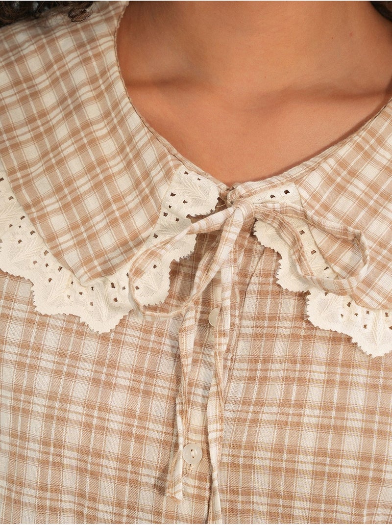 Camisa de popelina de viscose aos quadrados para mulher bdart Bege-argila - Kiabi