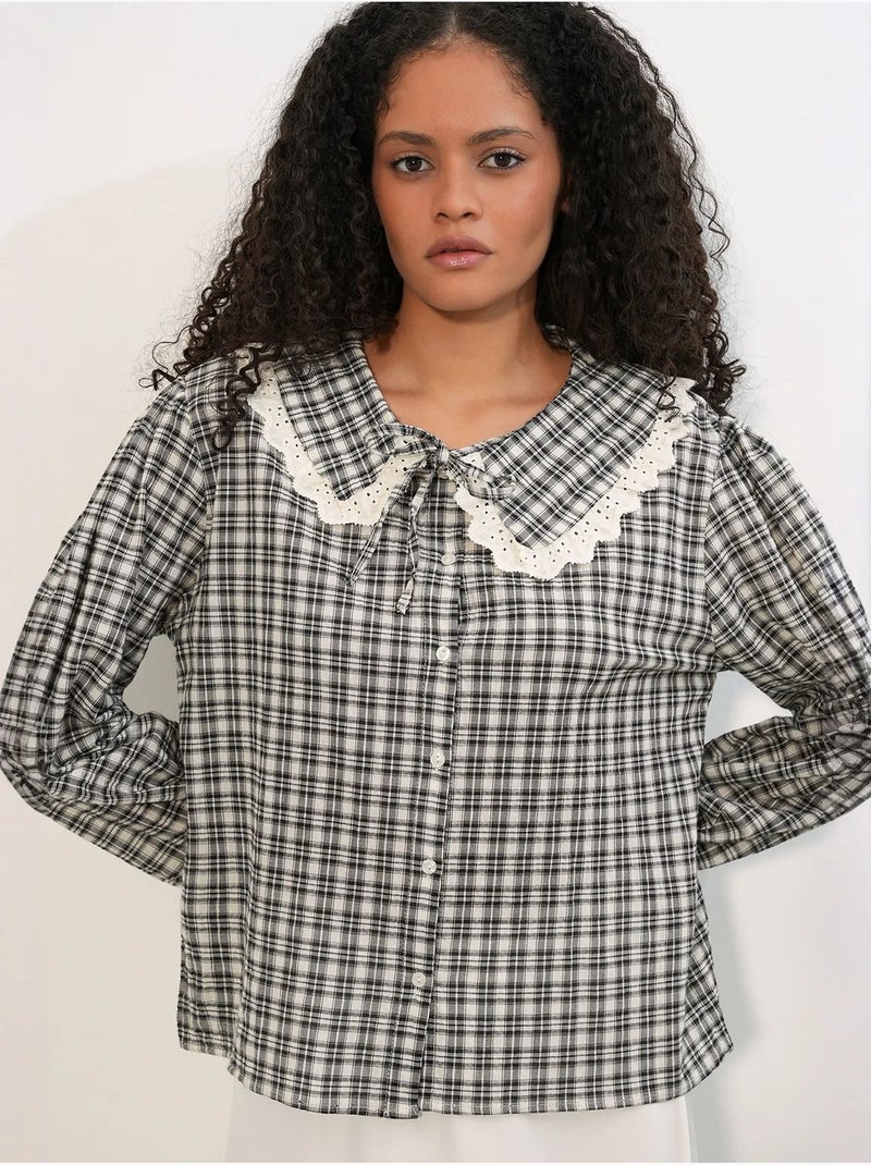 Camisa de popelina de viscose aos quadrados para mulher bdart Branco sujo - Kiabi