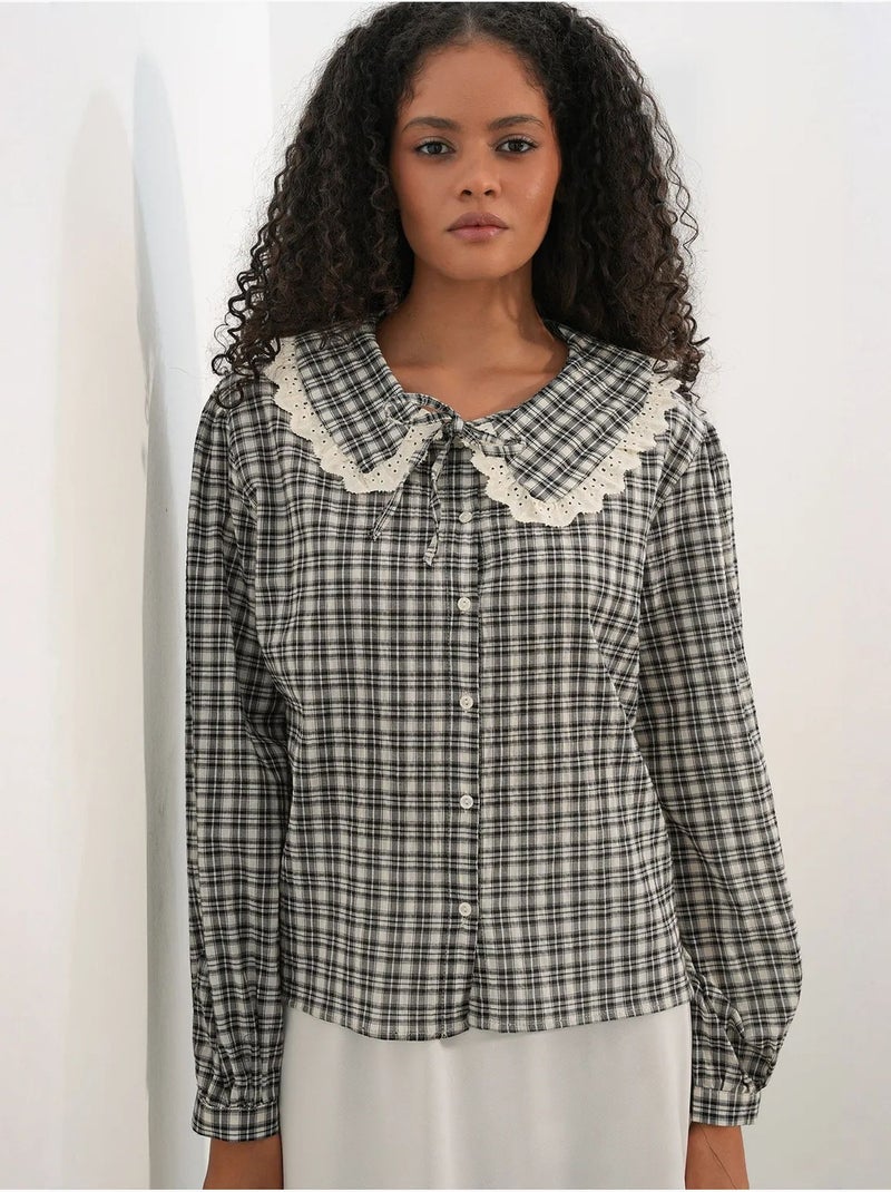 Camisa de popelina de viscose aos quadrados para mulher bdart Branco sujo - Kiabi
