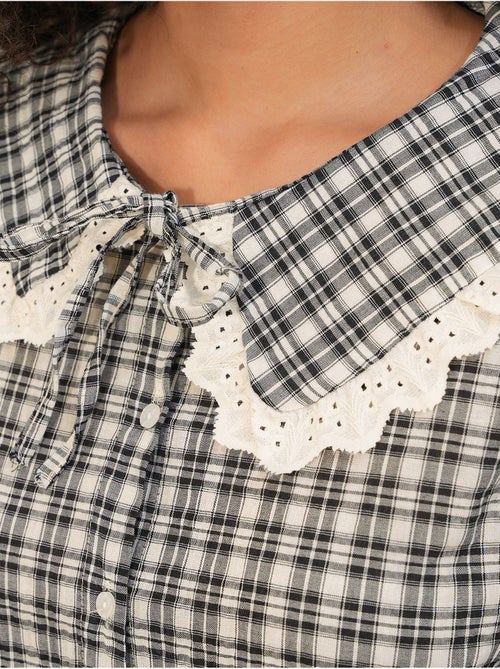 Camisa de popelina de viscose aos quadrados para mulher bdart - Kiabi Camisa de popelina de viscose aos quadrados para mulher bdart - Kiabi
