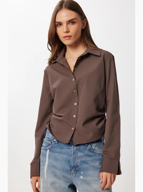 Camisa de popelina justa com detalhe franzido istanbul - Kiabi Camisa de popelina justa com detalhe franzido istanbul - Kiabi