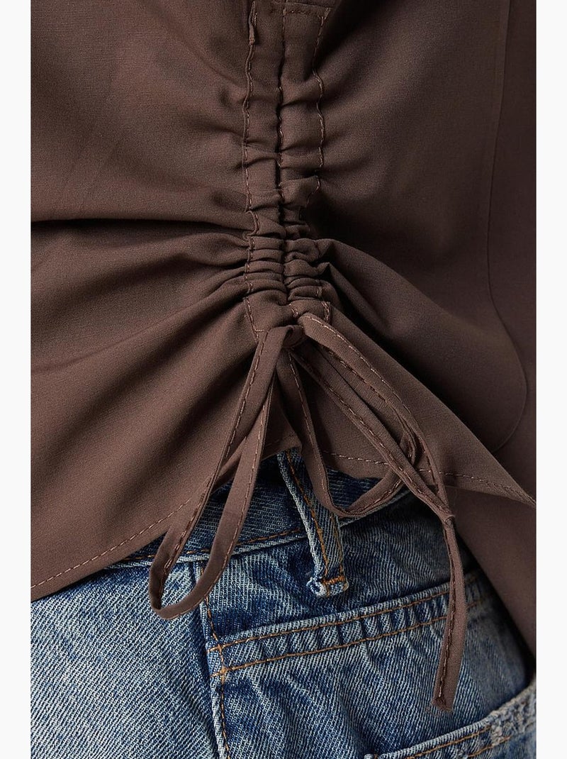 Camisa de popelina justa com detalhe franzido istanbul Castanho-chocolate - Kiabi