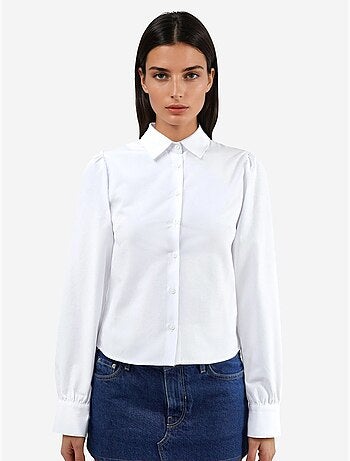 Camisa de popelina lisa com fecho de botões busem