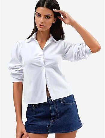 Camisa de popelina lisa com fecho de botões busem