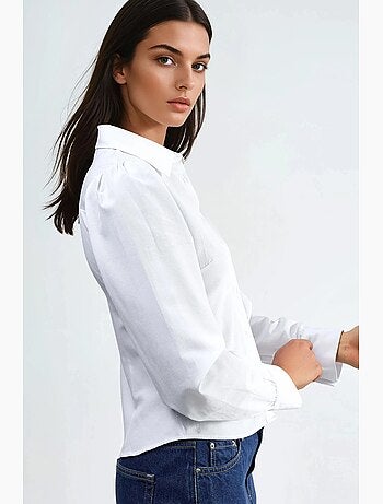 Camisa de popelina lisa com fecho de botões busem