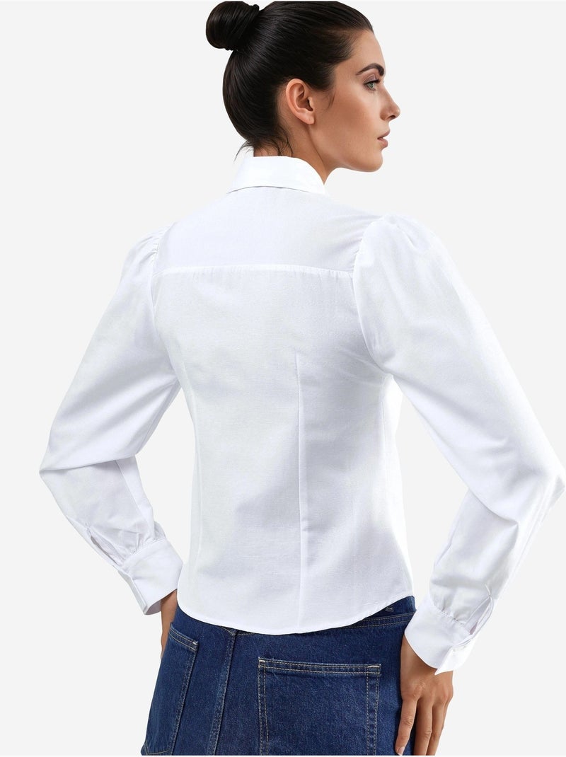Camisa de popelina lisa com fecho de botões busem Branco - Kiabi