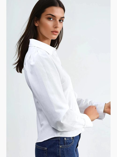 Camisa de popelina lisa com fecho de botões busem - Kiabi