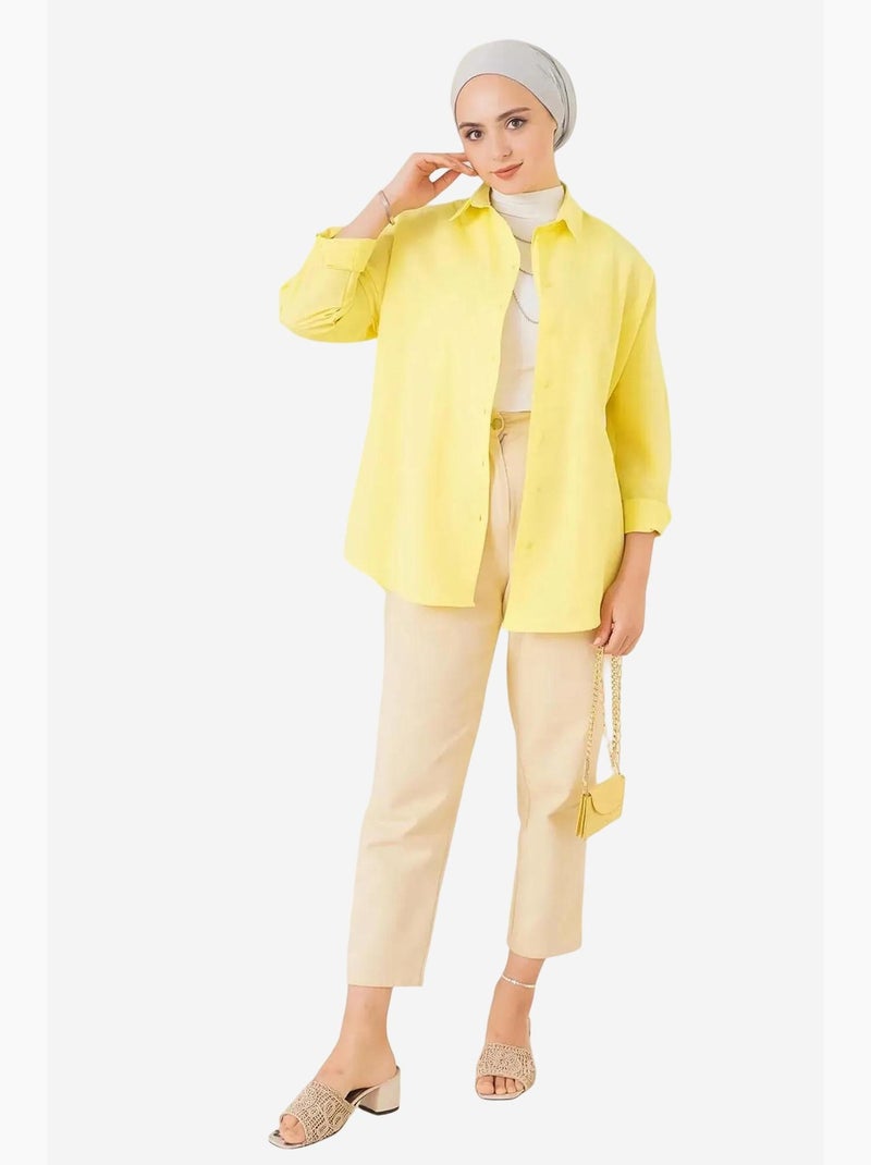 Camisa de popelina relaxed fit com fecho de botões bdart Amarelo-limão - Kiabi