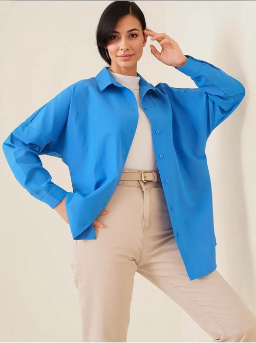 Camisa de popelina relaxed fit com fecho de botões bdart - Kiabi Camisa de popelina relaxed fit com fecho de botões bdart - Kiabi