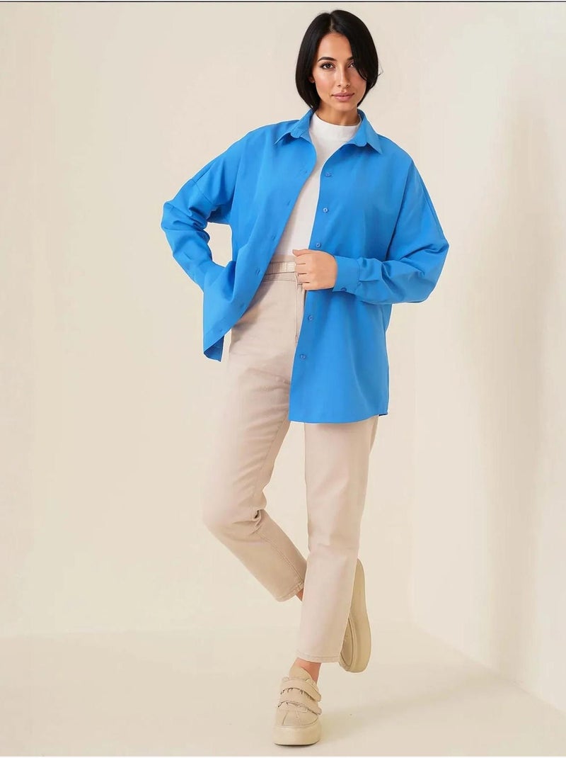 Camisa de popelina relaxed fit com fecho de botões bdart Azul-cobalto - Kiabi