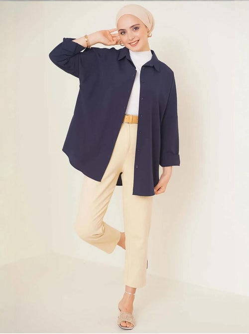 Camisa de popelina relaxed fit com fecho de botões bdart - Kiabi Camisa de popelina relaxed fit com fecho de botões bdart - Kiabi