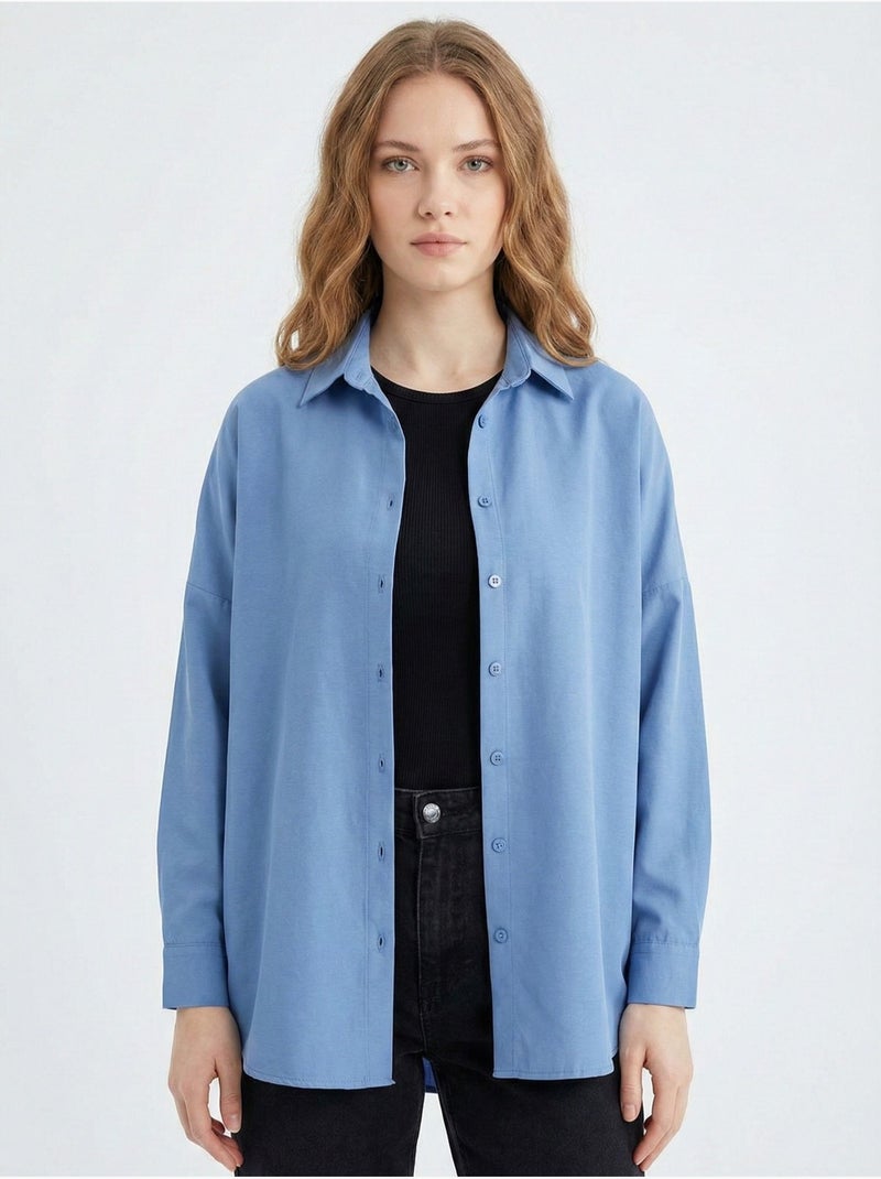 Camisa de popelina relaxed fit com fecho de botões bdart Azul-safira - Kiabi