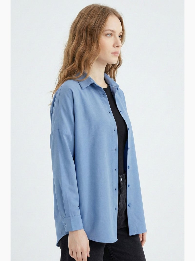 Camisa de popelina relaxed fit com fecho de botões bdart Azul-safira - Kiabi