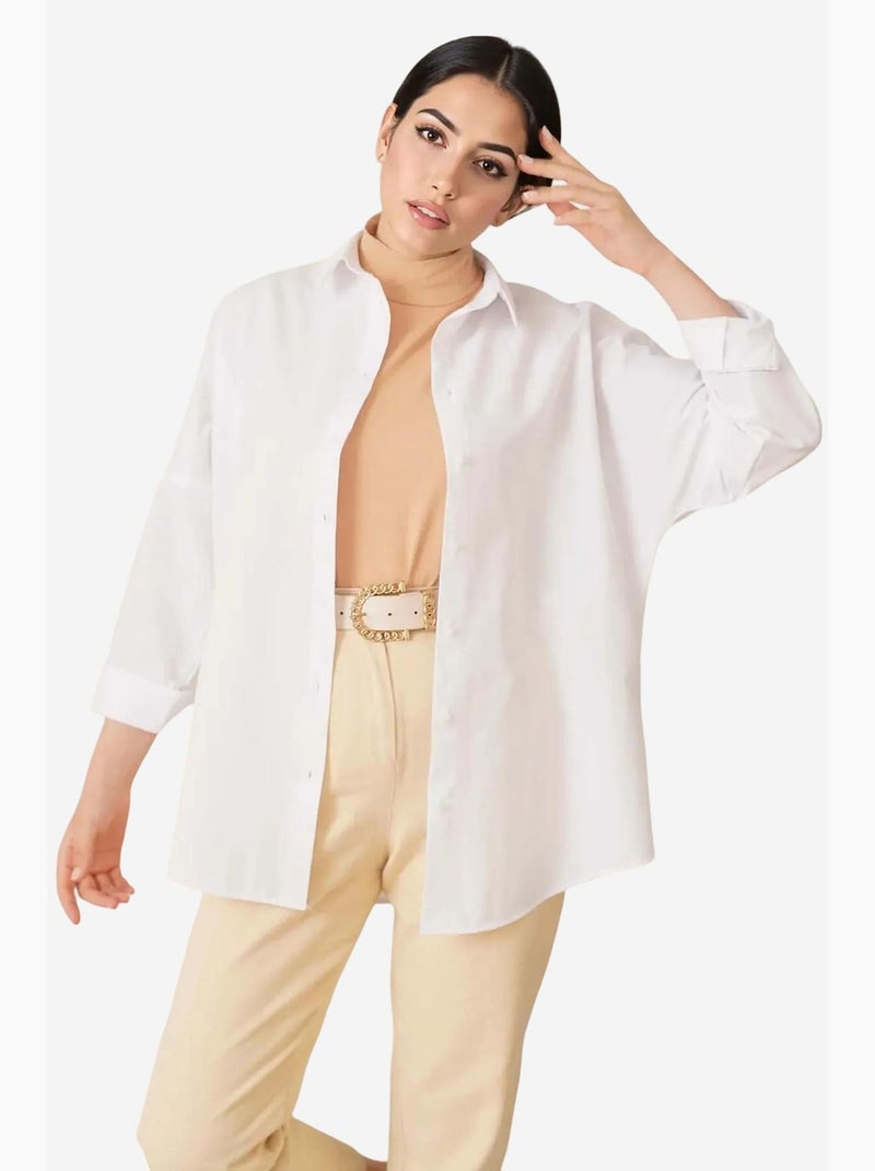 Camisa de popelina relaxed fit com fecho de botões bdart Branco - Kiabi