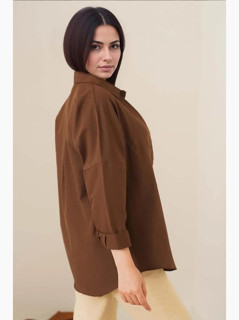 Camisa de popelina relaxed fit com fecho de botões bdart Castanho - Kiabi