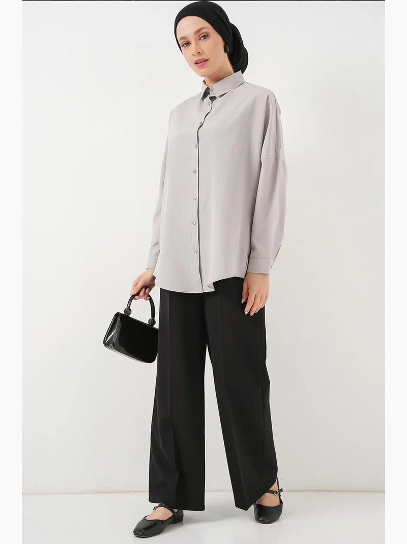 Camisa de popelina relaxed fit com fecho de botões bdart Cinza claro - Kiabi
