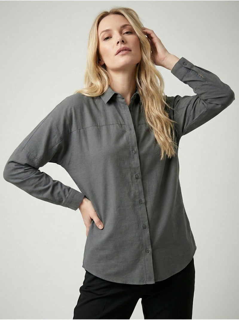 Camisa de popelina relaxed fit com fecho de botões bdart Cinza-preto - Kiabi