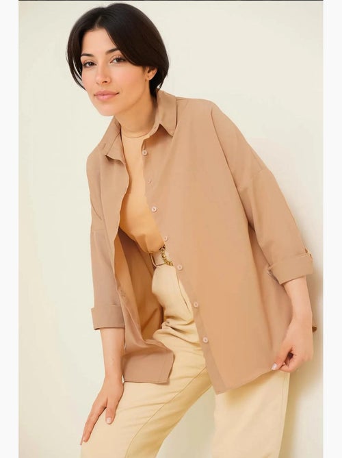Camisa de popelina relaxed fit com fecho de botões bdart - Kiabi Camisa de popelina relaxed fit com fecho de botões bdart - Kiabi