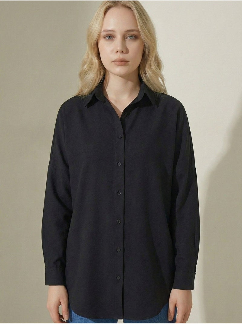 Camisa de popelina relaxed fit com fecho de botões bdart Preto - Kiabi