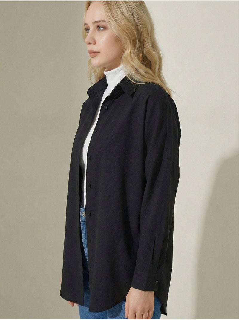 Camisa de popelina relaxed fit com fecho de botões bdart Preto - Kiabi