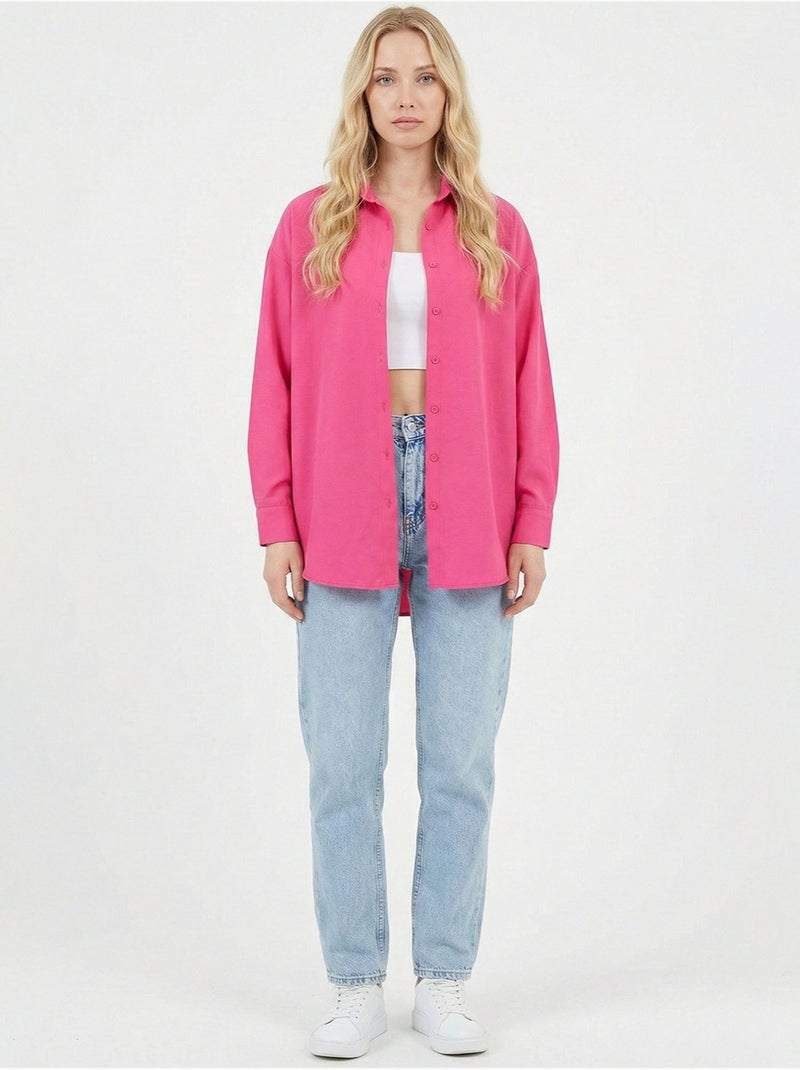 Camisa de popelina relaxed fit com fecho de botões bdart Rosa-fluo/Solinotes - Kiabi