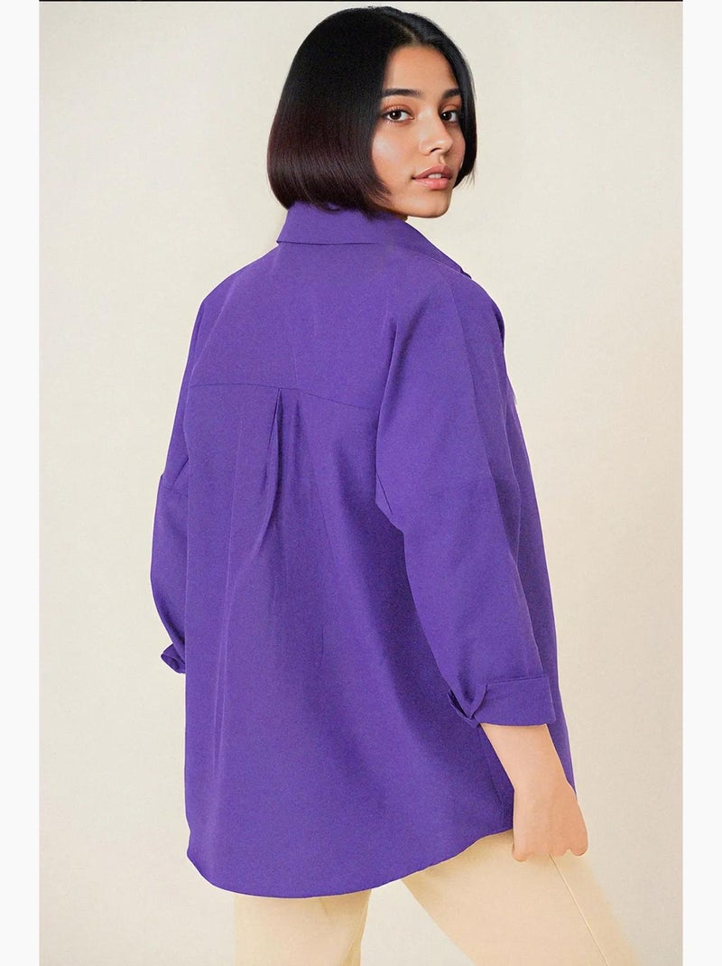 Camisa de popelina relaxed fit com fecho de botões bdart Roxo - Kiabi