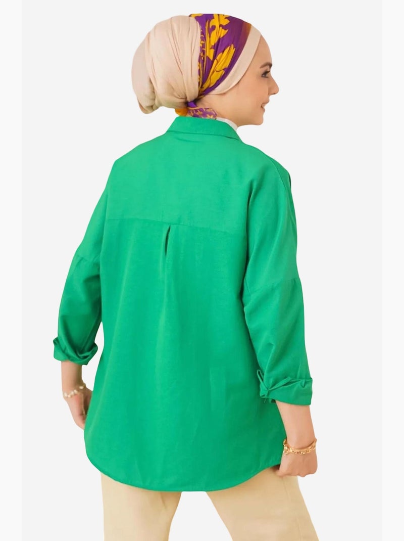Camisa de popelina relaxed fit com fecho de botões bdart Verde esmeralda - Kiabi