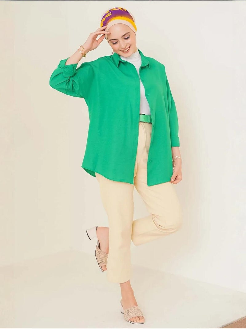 Camisa de popelina relaxed fit com fecho de botões bdart Verde esmeralda - Kiabi