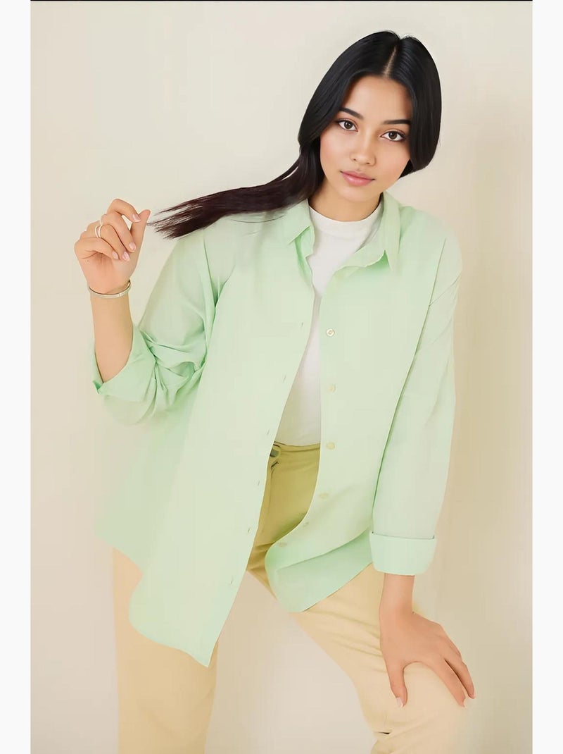 Camisa de popelina relaxed fit com fecho de botões bdart Verde menta - Kiabi