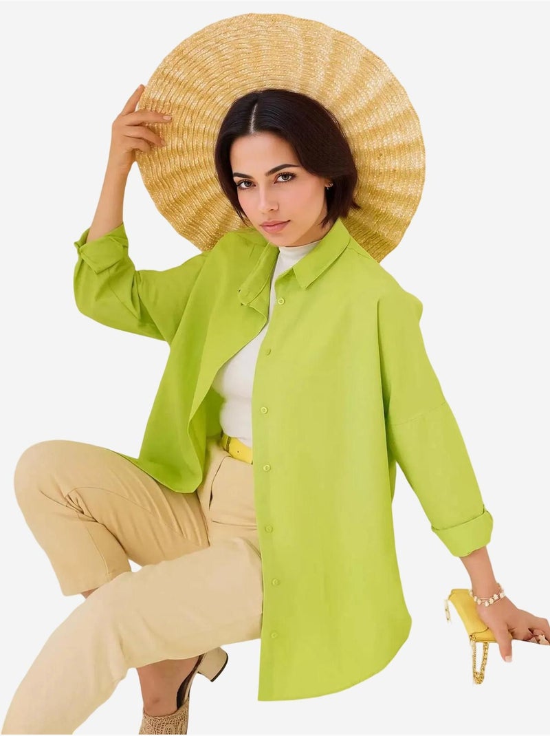 Camisa de popelina relaxed fit com fecho de botões bdart Verde tília - Kiabi