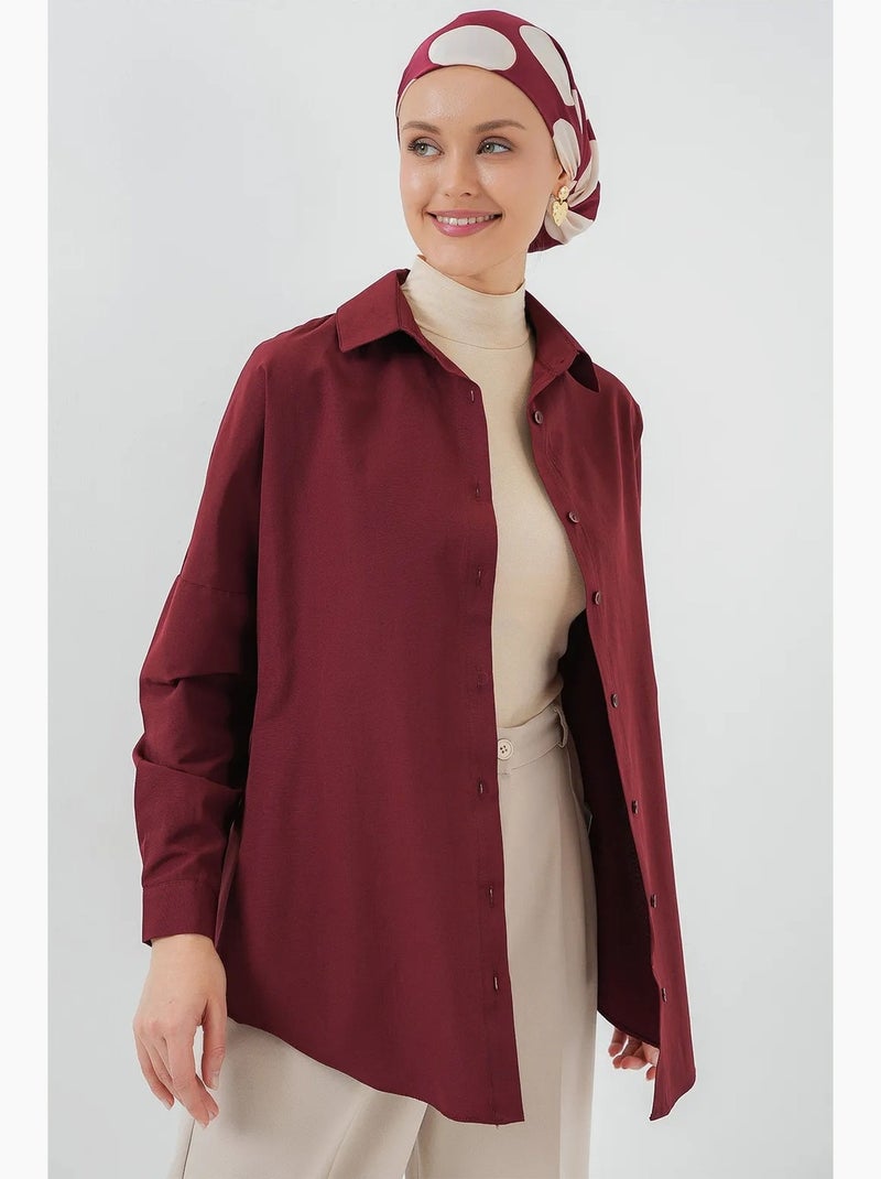 Camisa de popelina relaxed fit com fecho de botões bdart Vermelho granada - Kiabi