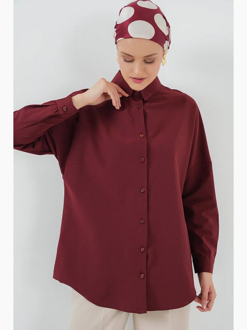 Camisa de popelina relaxed fit com fecho de botões bdart Vermelho granada - Kiabi