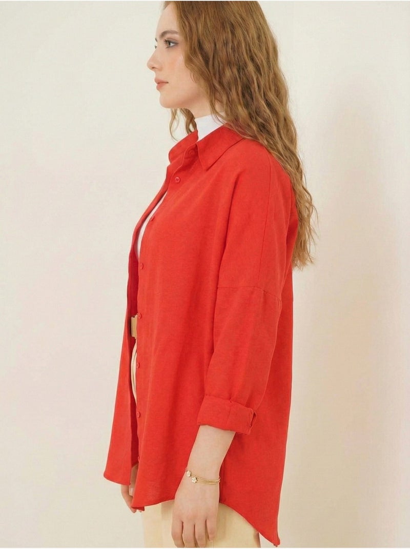 Camisa de popelina relaxed fit com fecho de botões bdart Vermelho - Kiabi