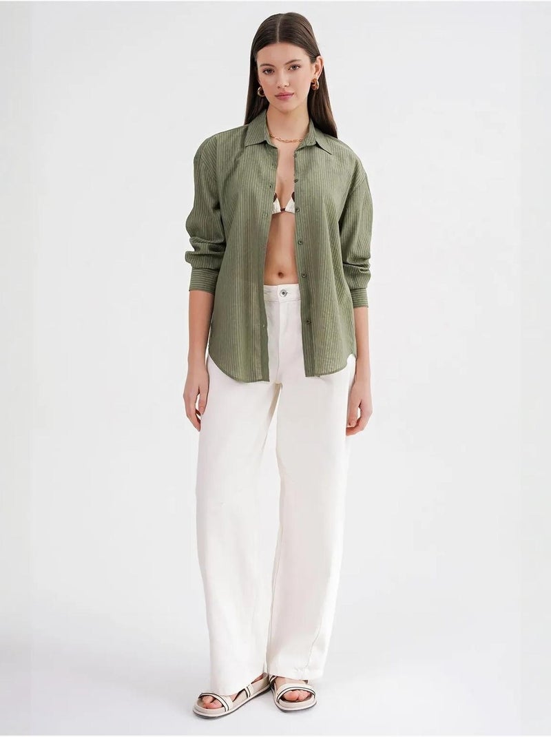Camisa de popelina relaxed fit mixray Cáqui - Kiabi