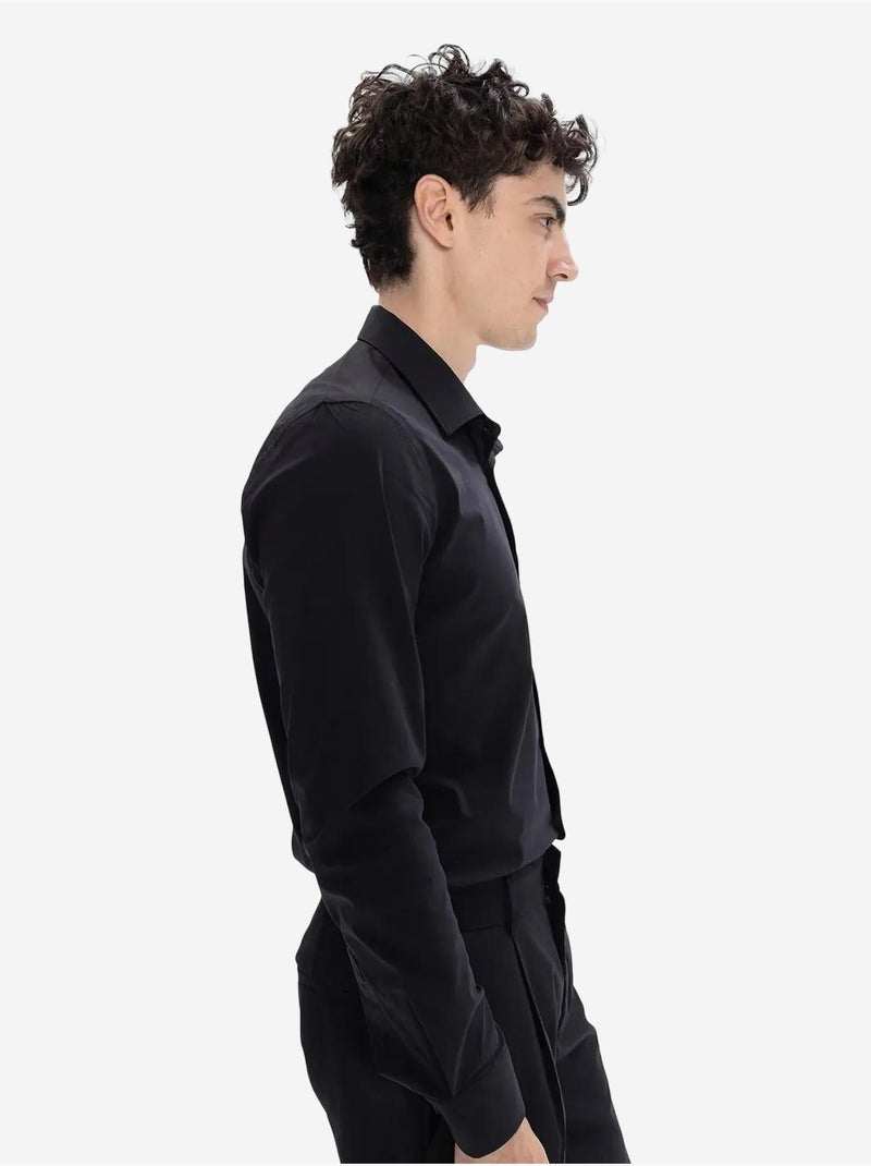 Camisa de popelina slim fit com botões giesto Preto - Kiabi