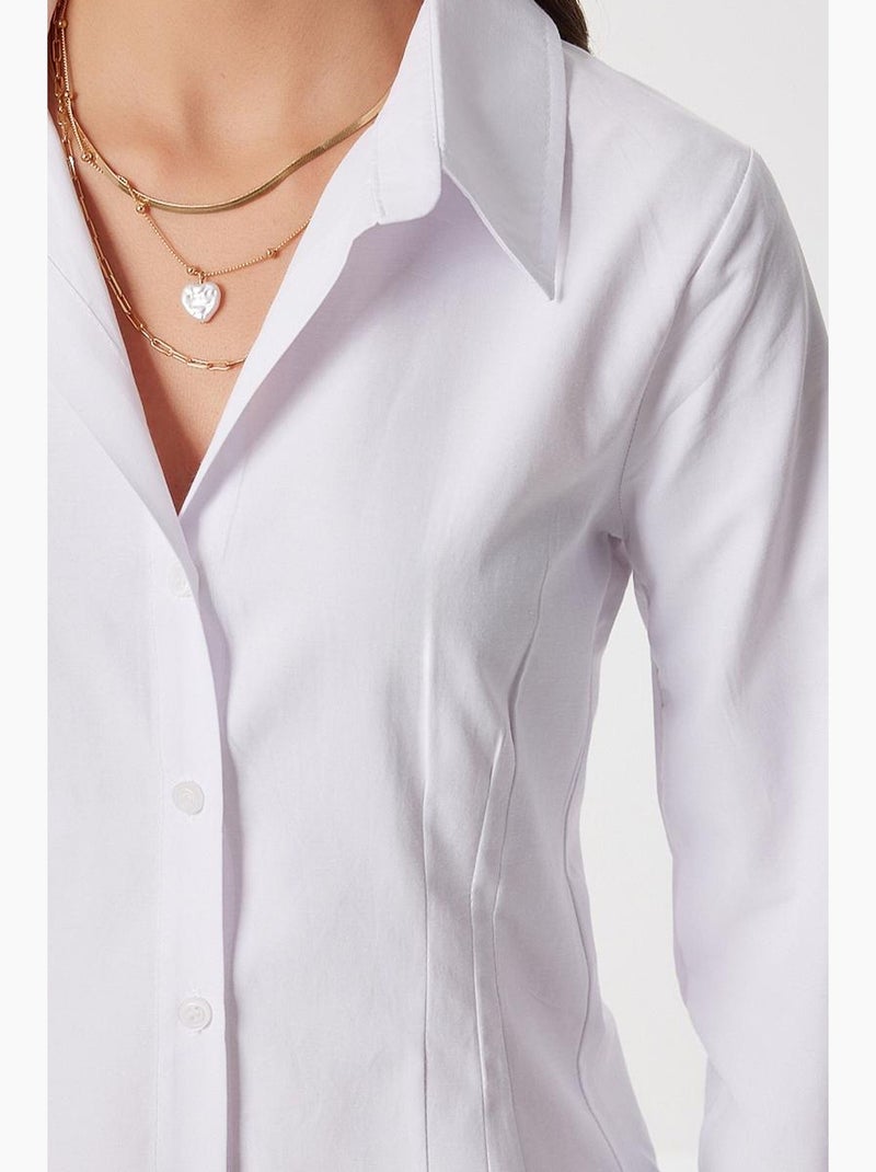 Camisa de popelina slim fit de manga comprida com botões istanbul Branco - Kiabi