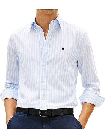 Camisa de popelina tommy hilfiger azul/branca para homem